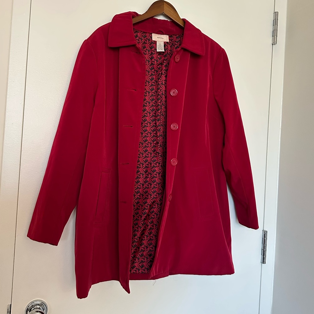 Red merona jacket with patterned interior